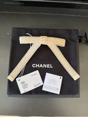 Chanel 25S CC Logo Abaca Raffia Bow Barrette Hair Clip RARE NEW